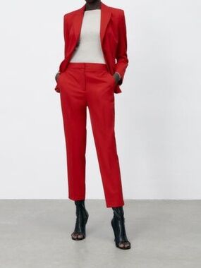 ZARA Women's Red Tailored High-Waisted Cropped Pants – Size 12